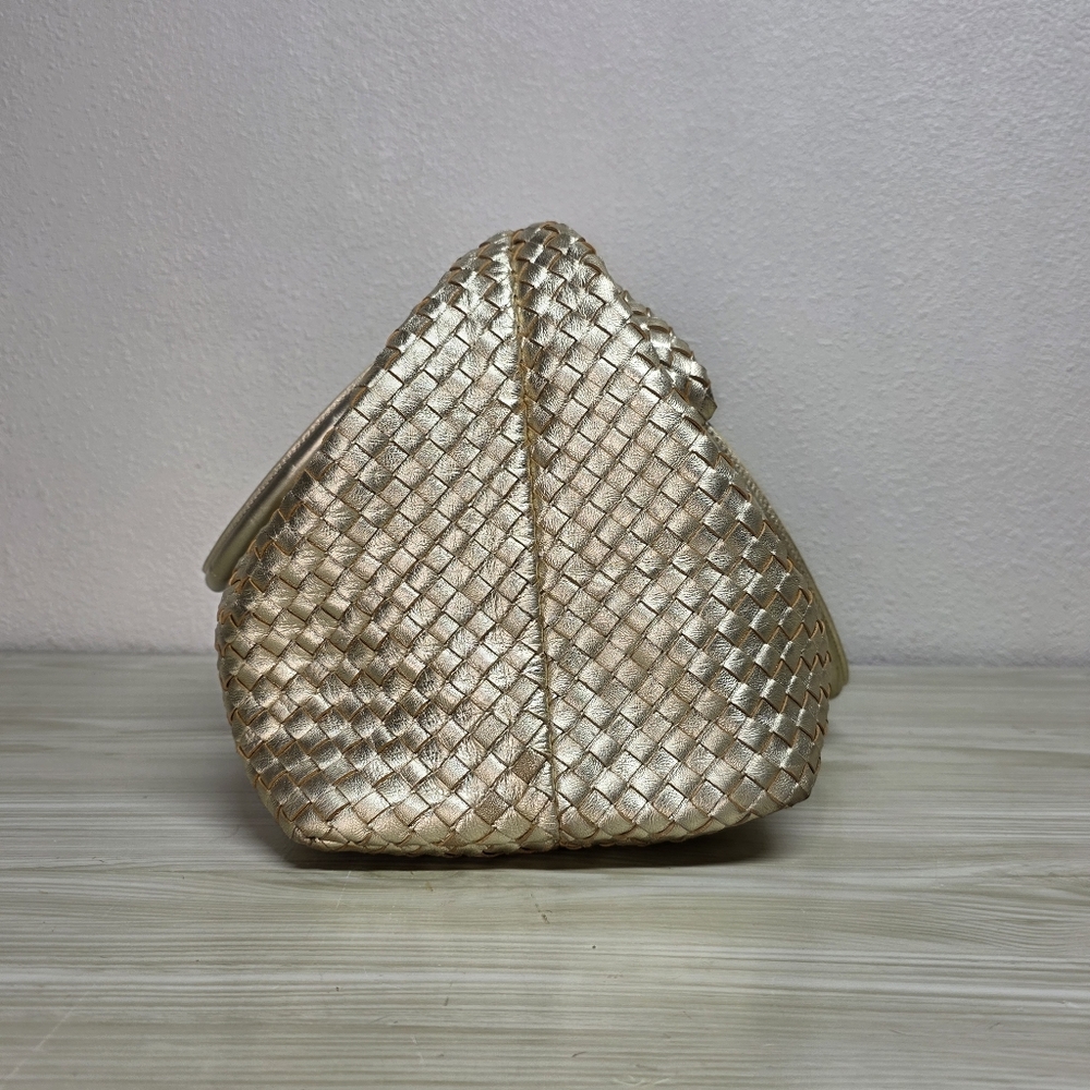 Cochni Italian Leather Goldtone XL Weave Tote Shoulder Bag - Picture 5 of 13